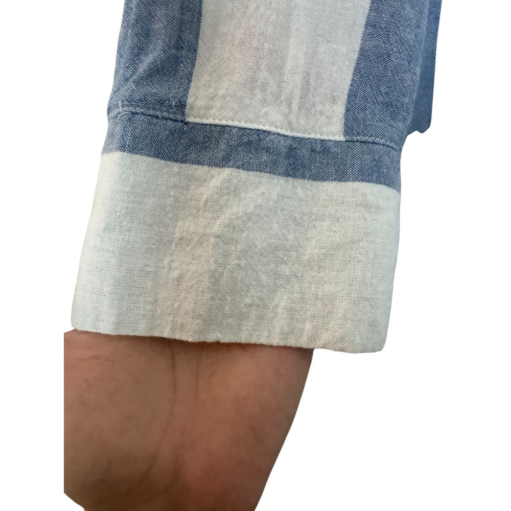 Old Navy Blue White Striped Linen Blend Tunic Popover Long Sleeve Shirt M Beach - Picture 9 of 11